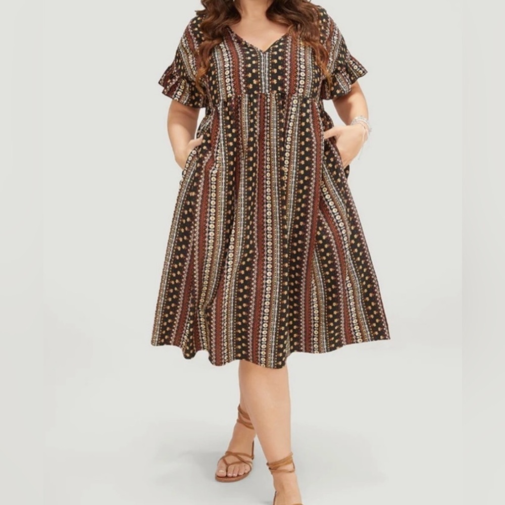 NWT BloomChic Ruffle Sleeve V Neck Midi Dress Size‎ 22/24